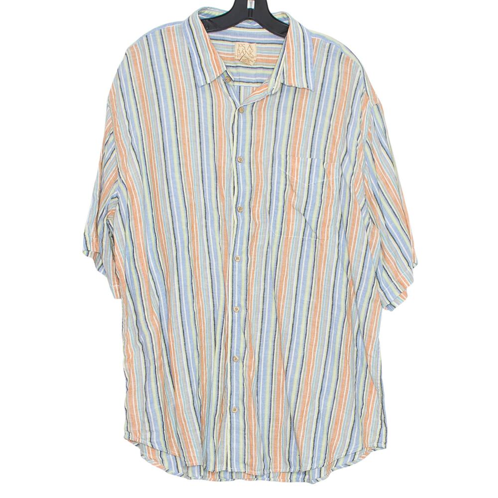 Linen Striped Shirt Button Up XXL Summer Beach Resort Coastal Casual Jos A Bank